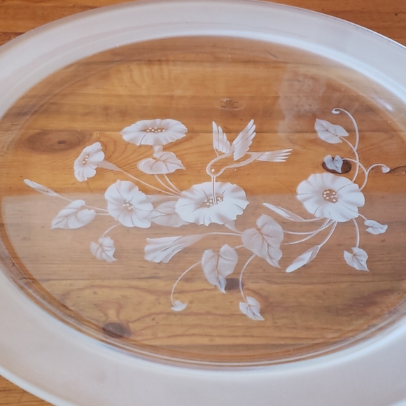 FRENCH Lead Crytal Etched Hummingbird Platter 12.5 - Picture 2 of 2